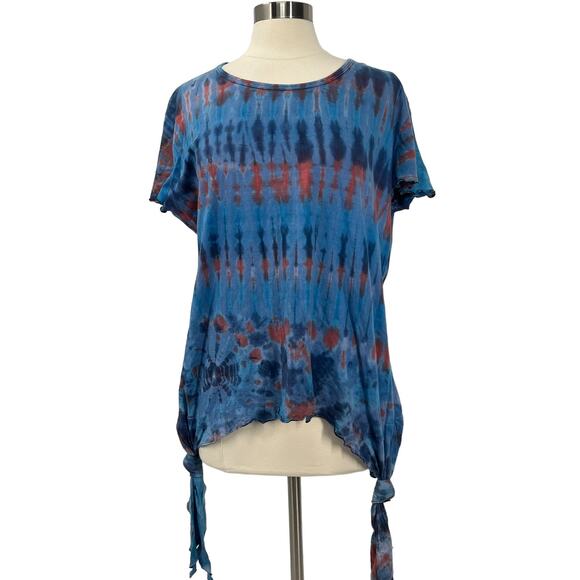 INDIA BOUTIQUE Hippie Tie Dye Blue Red Top ONE SIZE - Picture 1 of 10